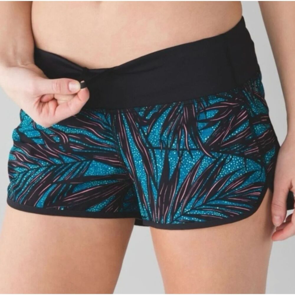 lululemon athletica Teal and Black Leaf-Print Running Shorts